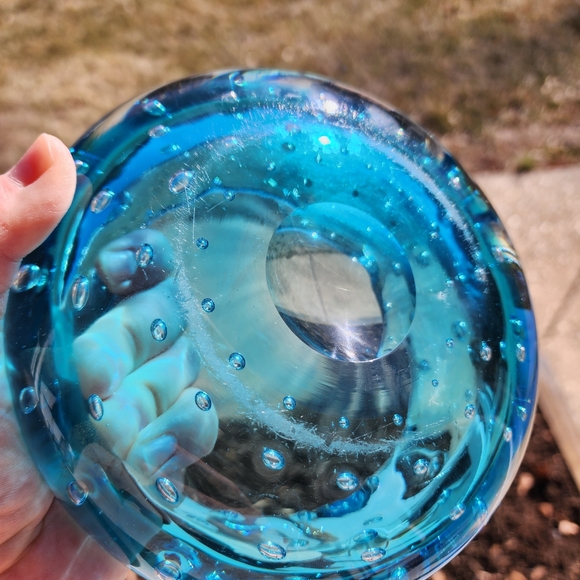 Vintage MCM Blenko Glass Ashtray Blue Controlled Seeded Bubble B-508 1950’s - Picture 8 of 15